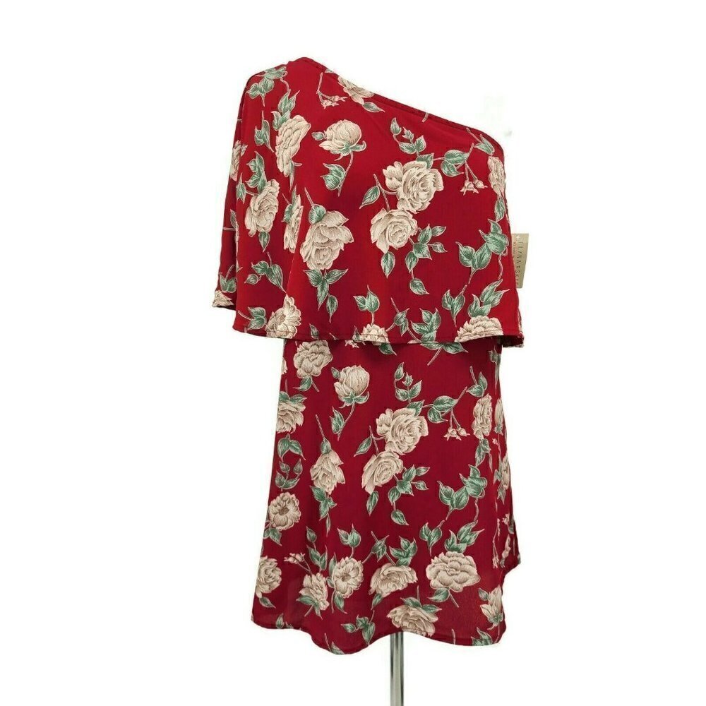 New Flynn Skye Bridget Mini Dress Womens XS One Shoulder Red White Roses